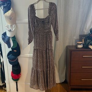 Astr Brown Floral Long Sleeve Dress